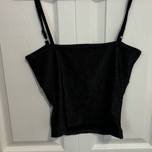 Y2K ribbed black shimmer crop tank